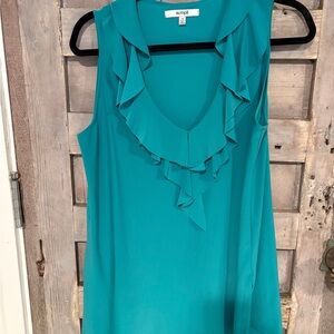 Sympli Turquoise Ruffle V-Neck sleeveless top, very beautiful style, feminine